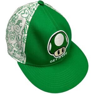 Super Mario Nintendo Hat Get a Life‎ 1-Up Mushroom Fitted Flatbill Cap Size S/M